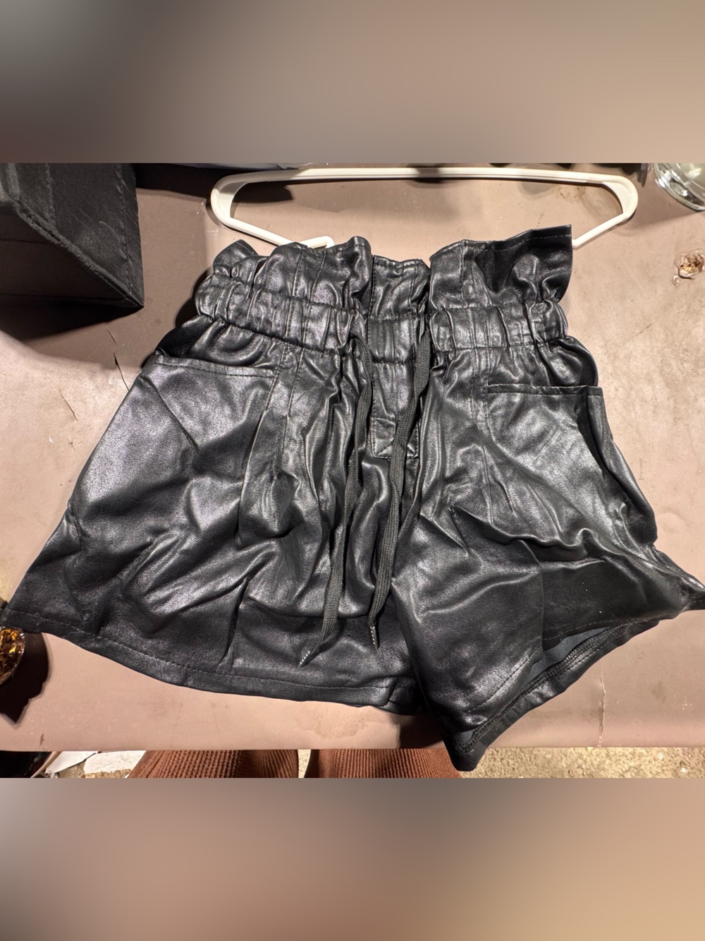 Mable Anthropologie High Waist Faux Leather Paperbag Shorts Black Medium